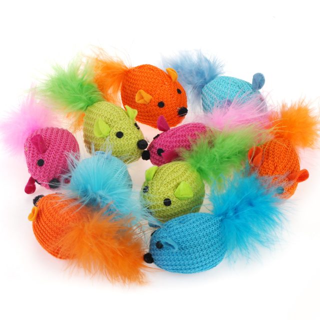 Catnip Cat Toys Mice with Feather Knitted Stuffed