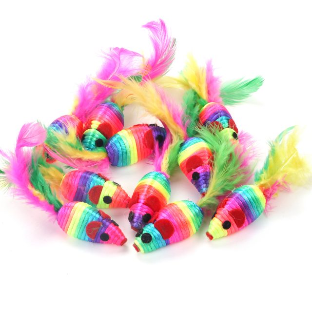 Rattle Cat Toys Mice with Feather