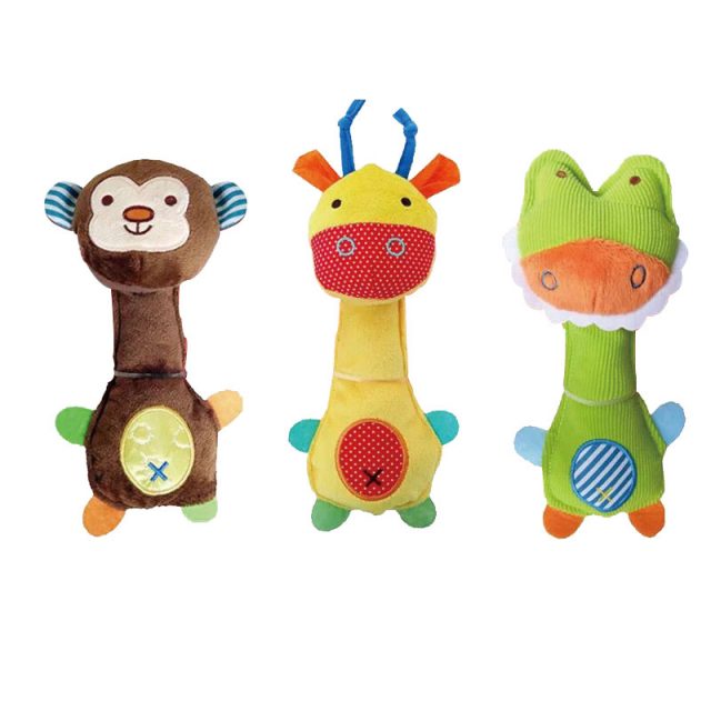 Monkey Duck Frog Plush Dog Toys with Squeak Playing
