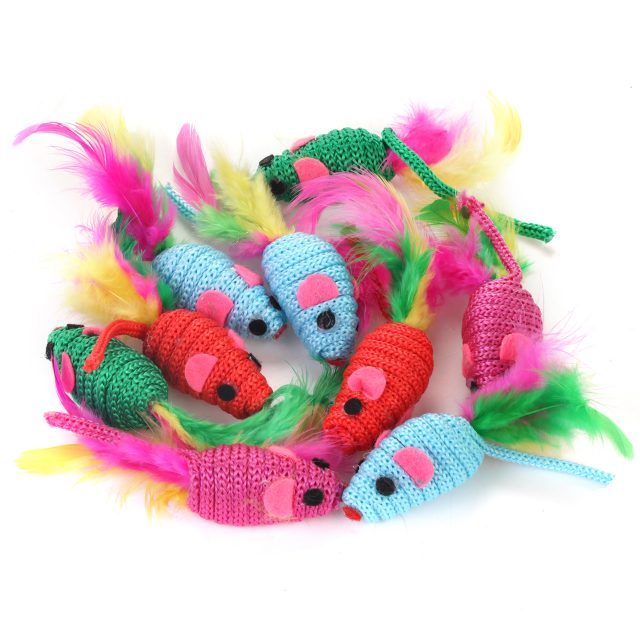 Small Interactive Cat Toys Mice with Feather