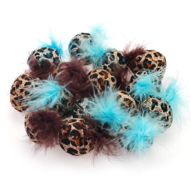 Soft Catnip Cat Toys Balls with Feather Leopard Pattern