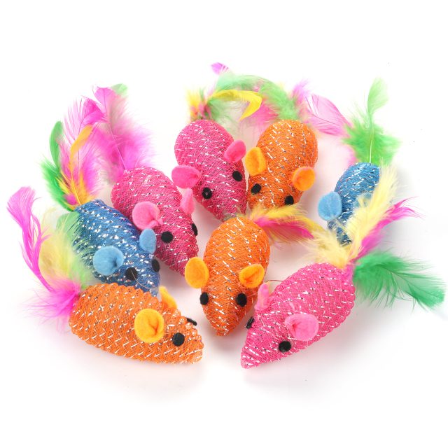 Small Interactive Cat Toys Mice with Feather