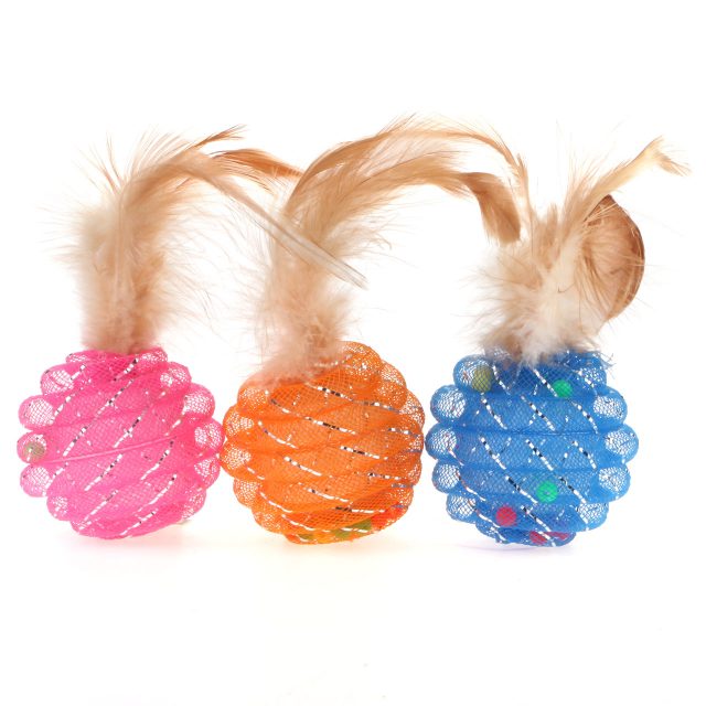 Rattle Cat Toys Ball with Feather Rope Balls