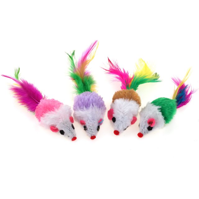 Small Interactive Cat Toys Mice with Feather
