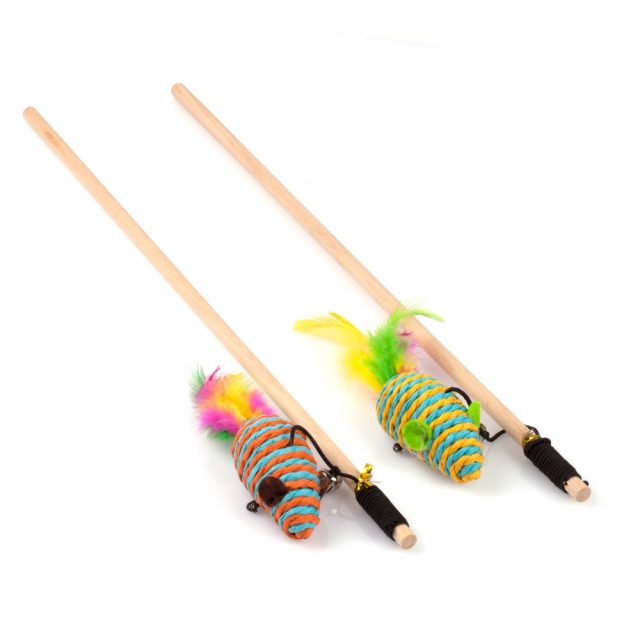 Cat Supply Cat Toy Wand with Feather Mice