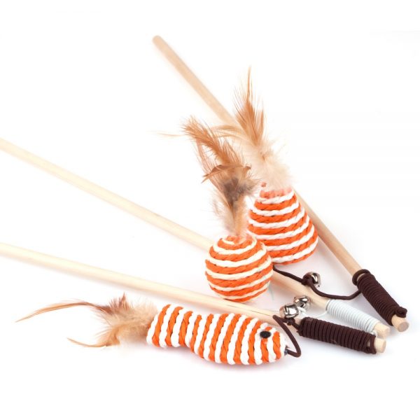Cat Supply Cat Toy Wand with Feather Ball Mice