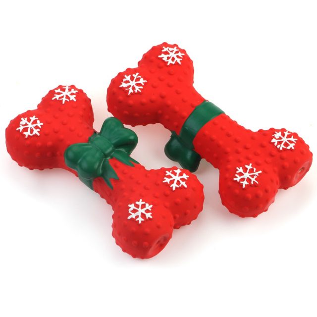 Bone Shape Latex Dog Toy for Christmas