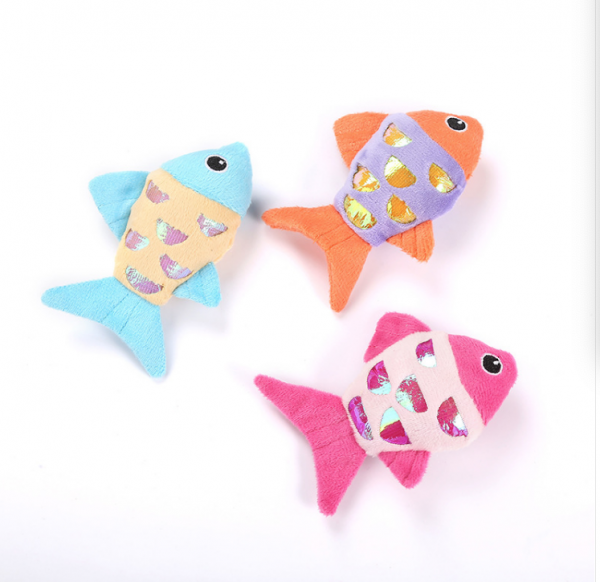 Peluche Catnip Cat Toys Giocattolo lucido di cotone ripieno di pesce